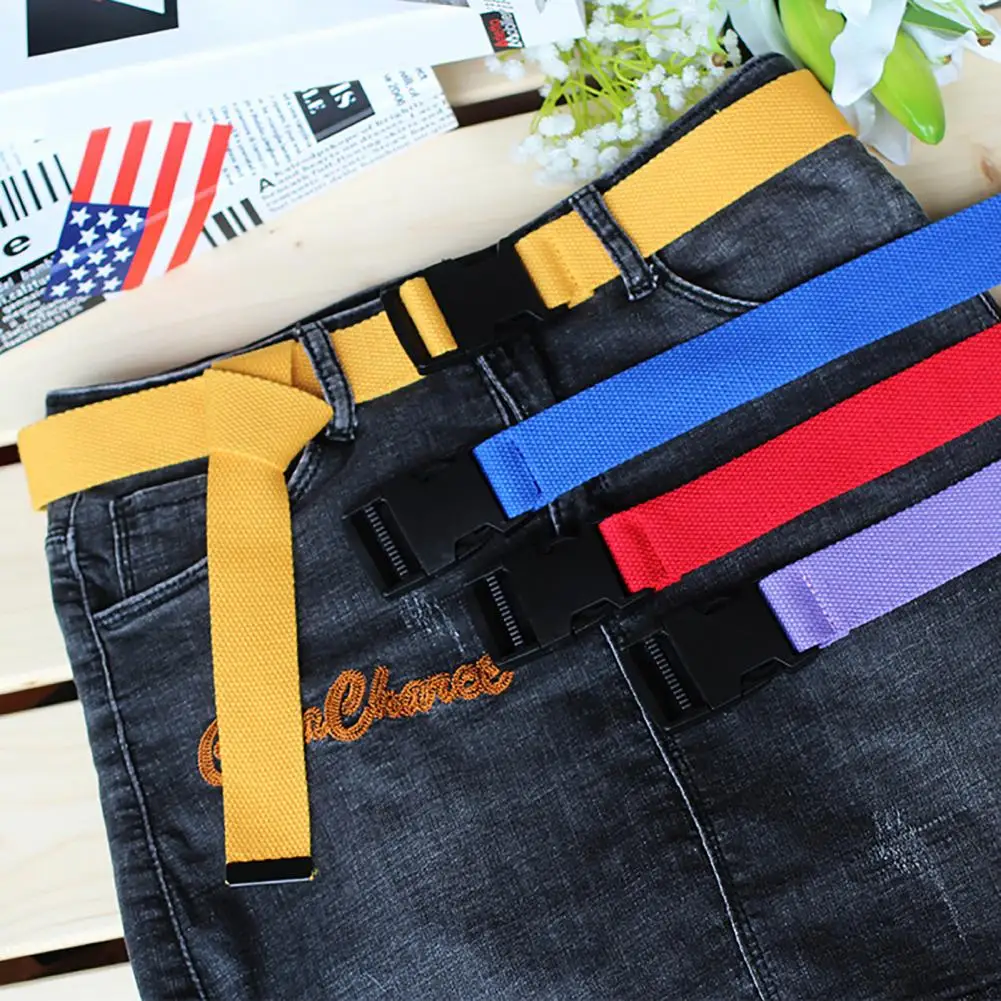 Belt Solid Color All-match Women Plastic Buckle Canvas Waistband for Holiday