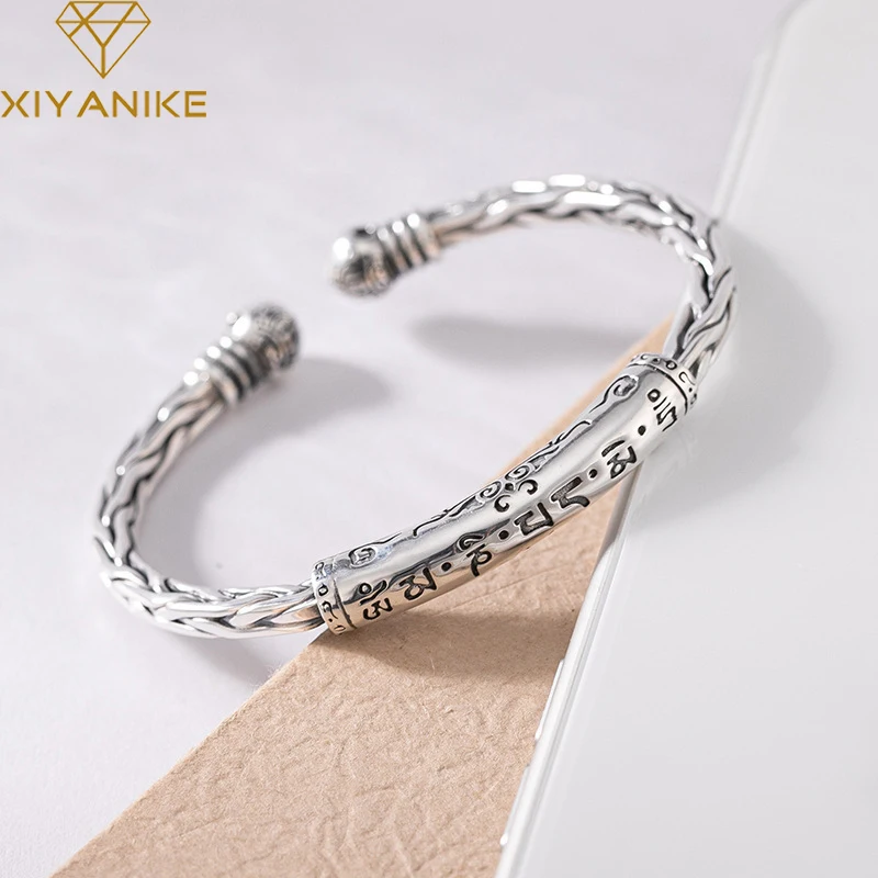 XIYANIKE Silver Color  Vintage Adjustable Open Cuff Bracelet Bangles For Men Women Jewelry Gift Unisex Accessories Hip Pop