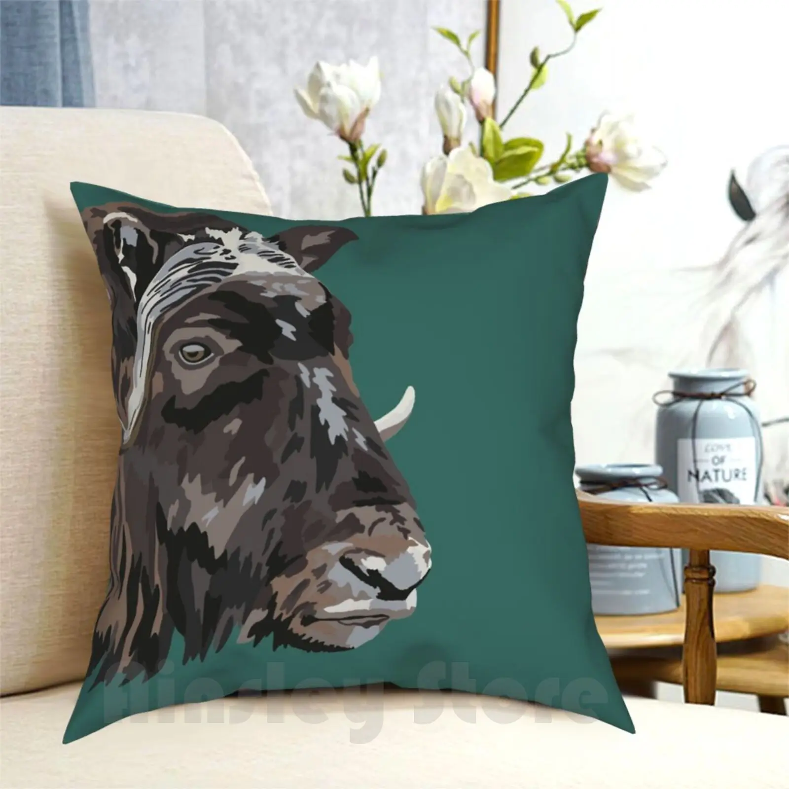 Musk Ox Portrait Pillow Case Printed Home Soft Throw Pillow Musk Ox Zookeeper Geocreate Animal Portrait Hoofstock Brown