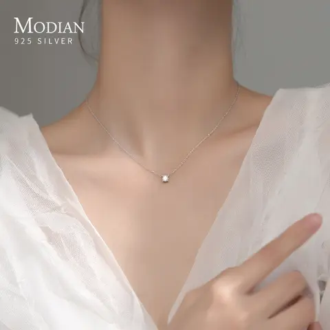 Modian 브랜드 여성을위한 간단한 925 스털링 실버 기하학 컷 스파클링 지르콘 펜던트 목걸이 결혼 약혼 쥬얼리