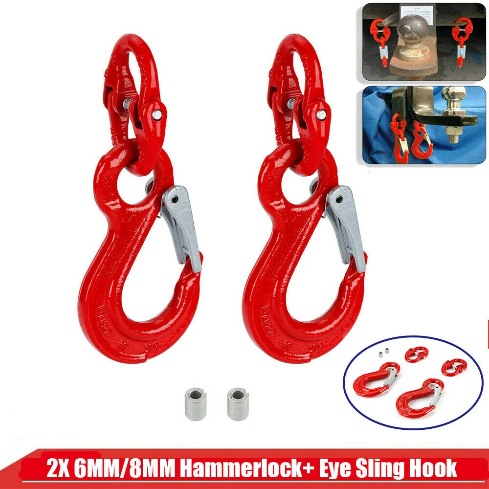 2PCS 6mm/8mm Hammerlock + Eye Sling Hook Safety Chain Caravan Trailer Connecting Extend