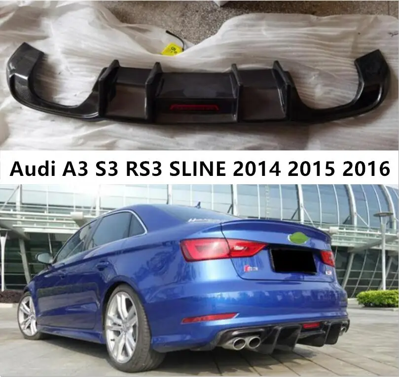 

Rear Bumper Diffuser For Audi A3 S3 RS3 SLINE 2014 2015 2016 Trunk Door Lip Spoiler Real Carbon Fiber (With LED Light )