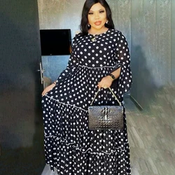 Abaya Dubai Maxi African Design Loose Robe Gowns Muslim Dress Lady Party White Dots Printing European Clothes American Clothing