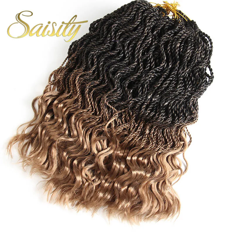 Aplique de cabelo sintético, trança ombre, torção senegalês, tranças de crochê, cabelo sintético, tranças de 14 ", 35 fios/pacote, terminal encaracolado