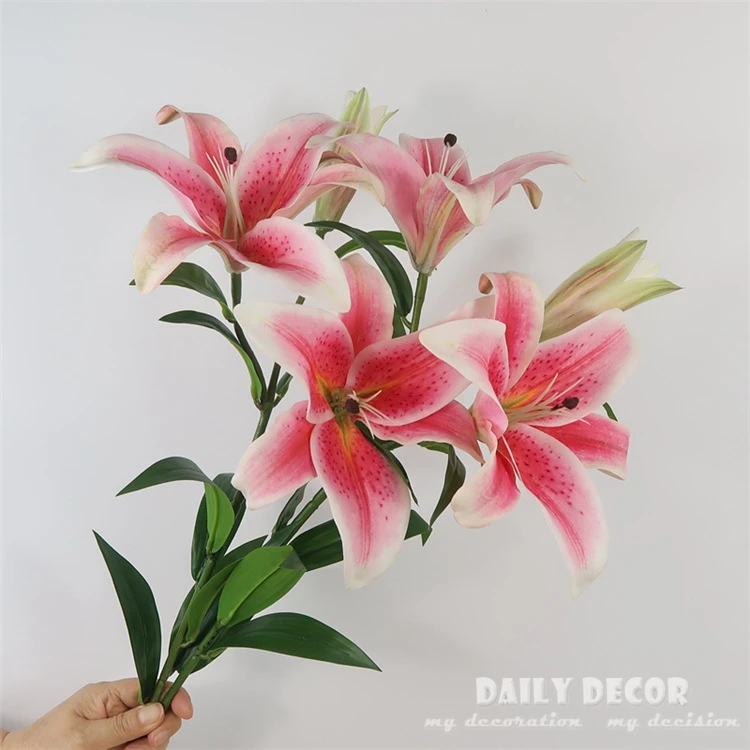 

Wholesale high simulation real touch Moisturizing felt lily 88cm long fake 3 head Lily flower wedding artificial lily flowers