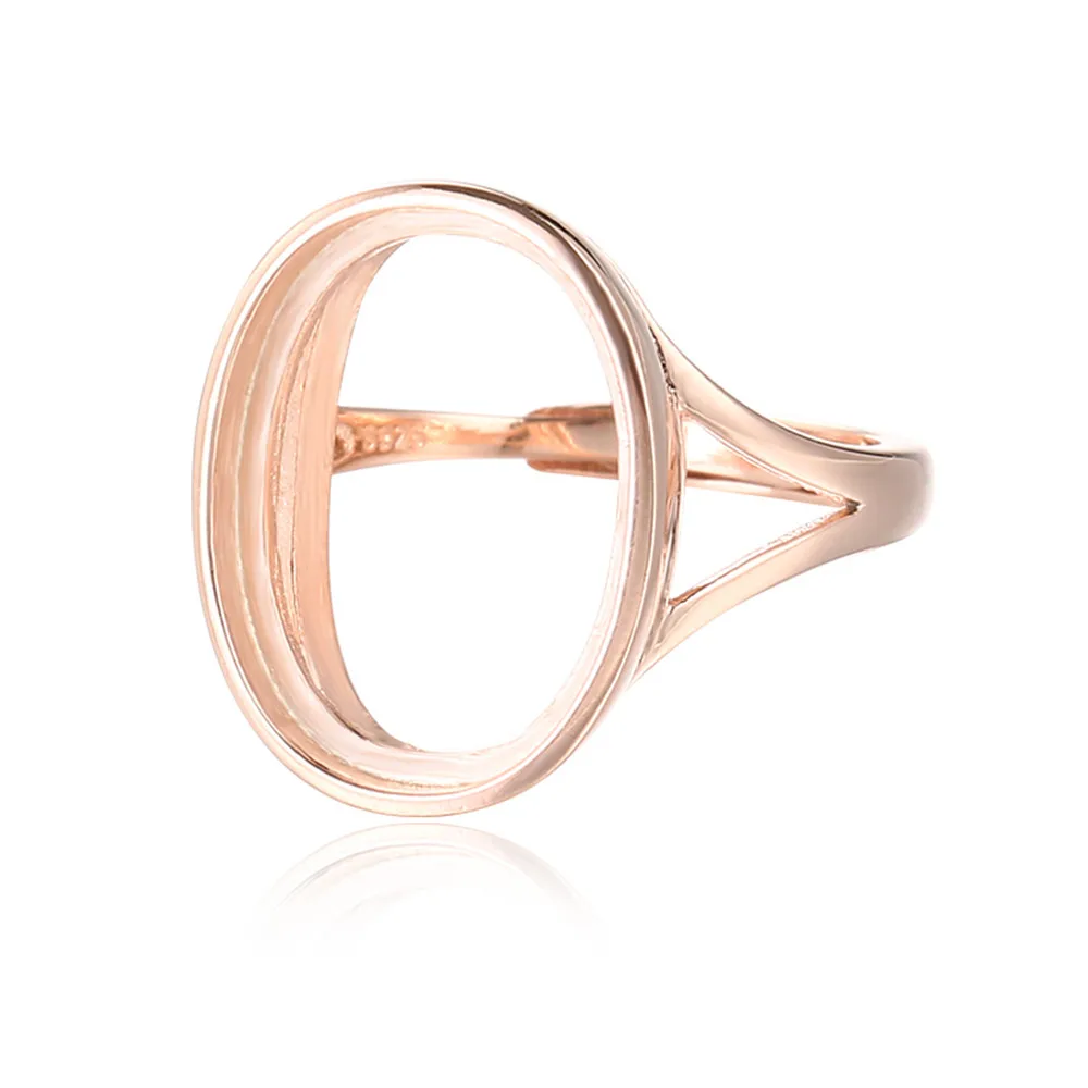 Ring Blank for 6x8mm/7x9mm/8x10mm/9x11mm/10x14mm/12x16mm/13x18mm Oval Cabochons Rose Gold Plated 925 Silver Adjustable Ring