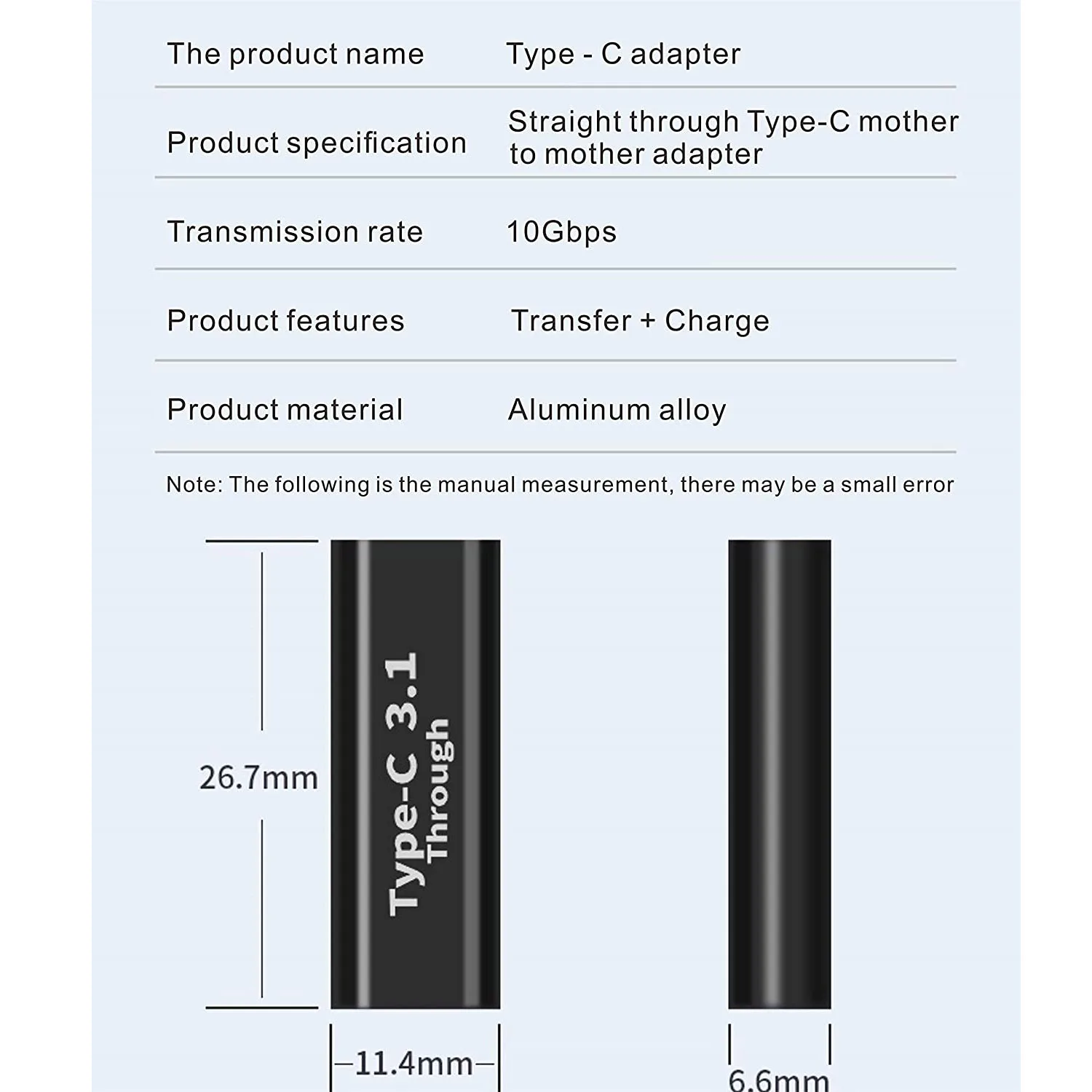 1pc USB Type C 3.1 Coupler Female to USB-C 3.1 Female Adapter Extender Extension Data 10Gbps Fast Charging Connector Converter