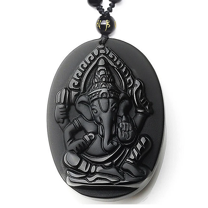 Original Obsidian Ganesha Necklace Pendant Elephant Ganeshan Pendant Lucky Pendants With Beads Chain Thailand Ganeshe Jewelry