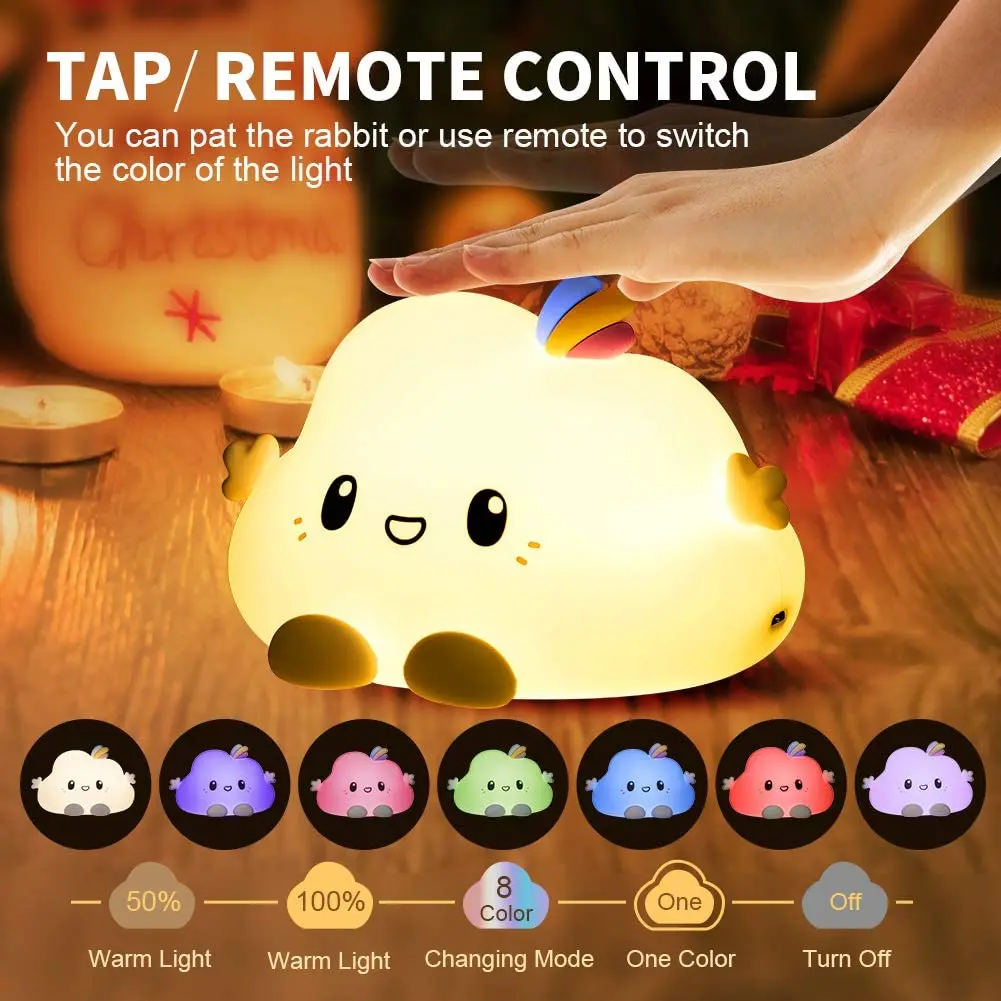 New Creative Little Cloud LED Night Light Bedside Soft Silicone Remote Control Pat Warm Night Light Lamp For Baby Kids Gift