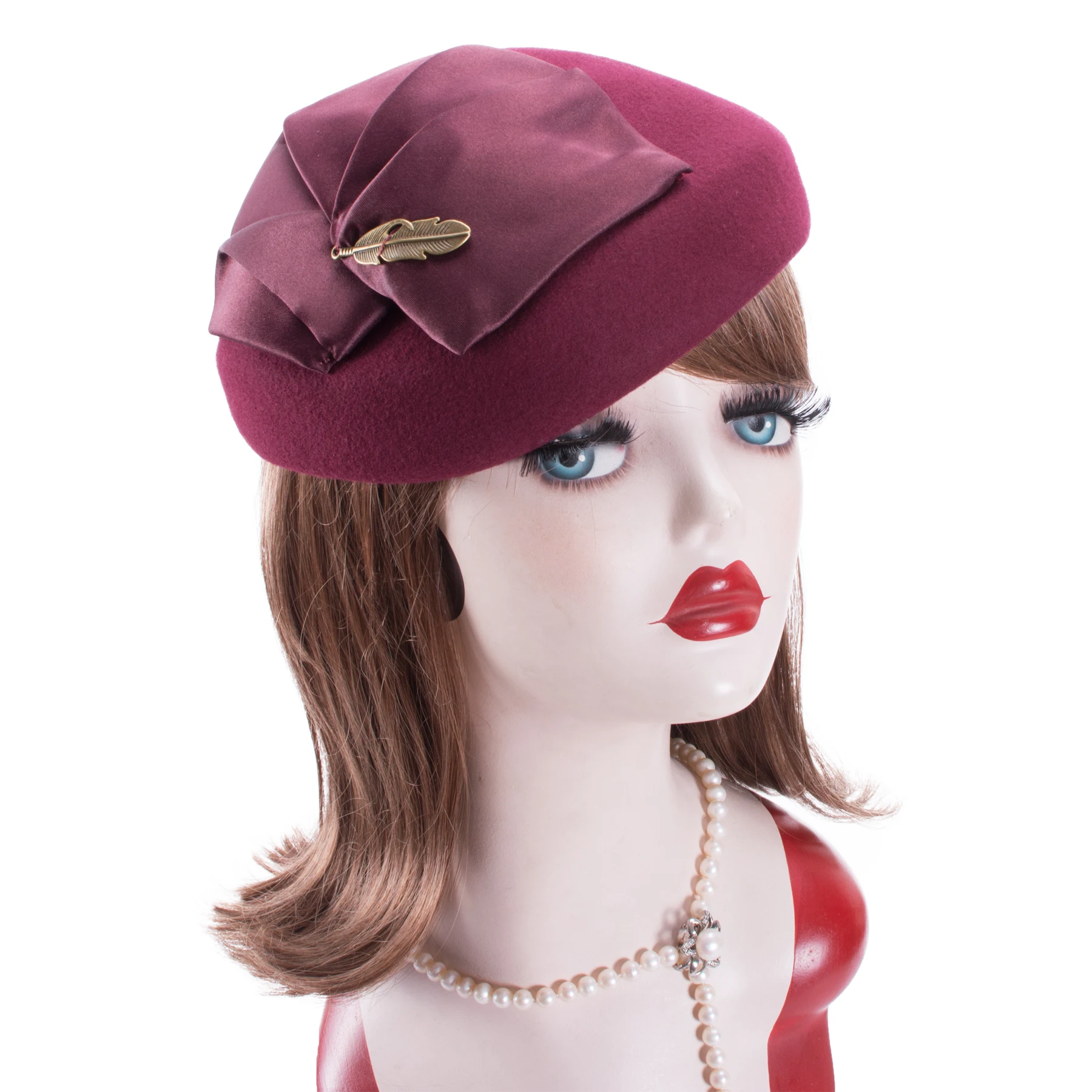 Lawliet Vintage Hats For Women 1920 Wool Felt Tam Beret Casque Cocktail Pillbox Church Fascinator  A599