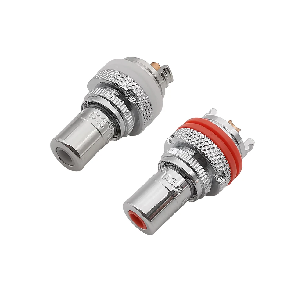 Rhodium Plated RCA Audio Connector HiFi RCA Female Socket Chassis CMC Connector Copper Plug 32mm White Red Audio Jacks Adapter