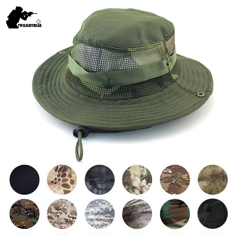 Summer Solid BOONIE HAT High Quality Comfortable Breathable Mesh Bucket Hats Hunting Hiking Fishing Climbing Hat KA053