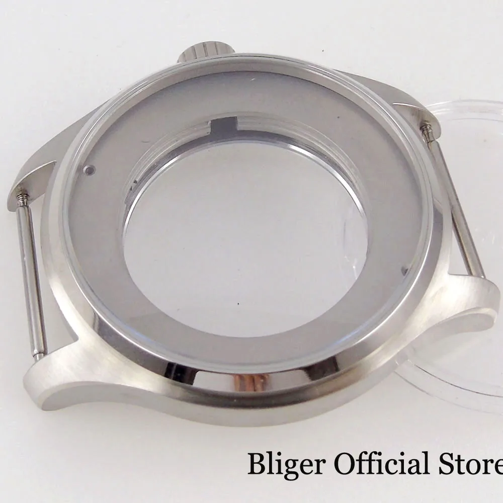 Black PVD 44mm Automatic Watch Case fit ETA 2836 MIYOTA 8215 MINGZHU 2813 Movement Glass Backcover Screwdown Crown