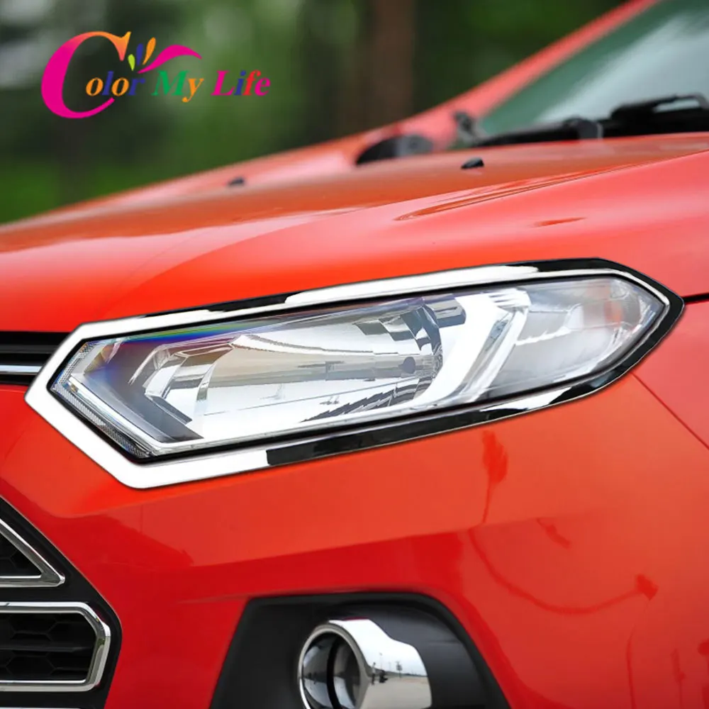 Color My Life Car Styling ABS Chrome Car Combination Headlamp Trim for Ford Ecosport 2013-2017 Front Headlight Lamp Cover