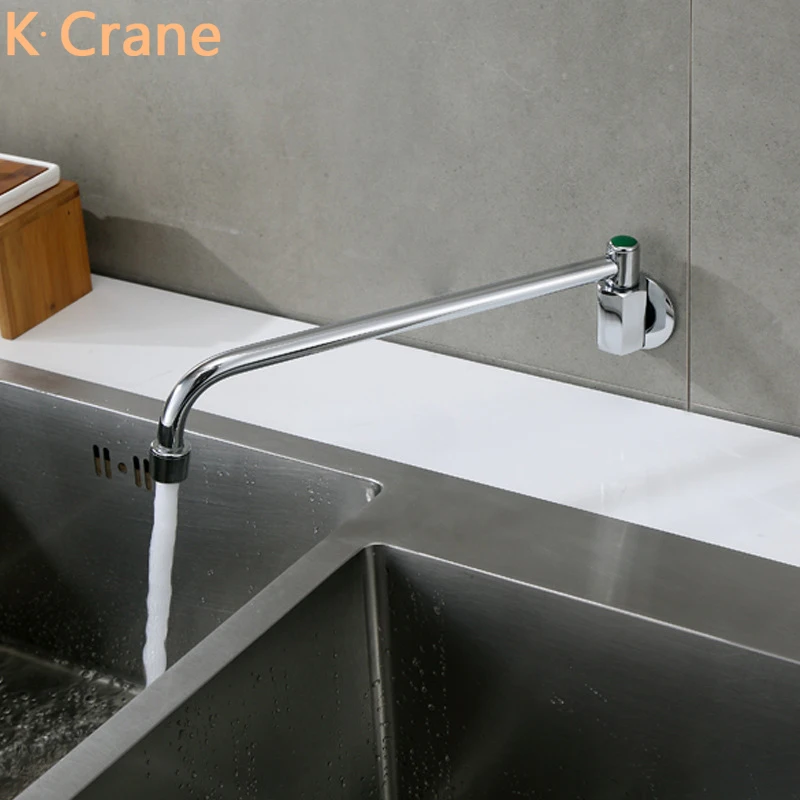 Wall Mount Kitchen Sink Faucet Rotatable Swivel Brass Grifo 360 Degree Silver Chrome Tap Single Cold Copper Torneira G 1/2 Taps