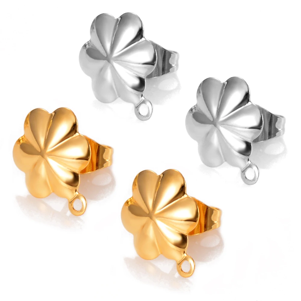 10 Stück/Set, Edelstahl, Rosenblüten- und Blatt-Ohrring-Stecker, vergoldet, für die Herstellung von Schmuck, Bastelzubehör. – Detail 4