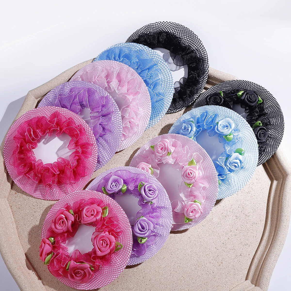 8.5cm Cute Flower Girls 2-5Pcs Bun Hair Nets Adjustable Kids 5 Colors Ballet Dance Examination Elastic Hair-net Styling Braider