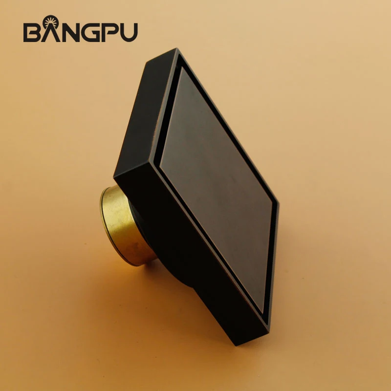 BANGPU Matte Black Square Invisible Floor Drain for Kitchen and Bathroom Solid Brass 4-Inch Bathroom Drain Strainer Anti-odor