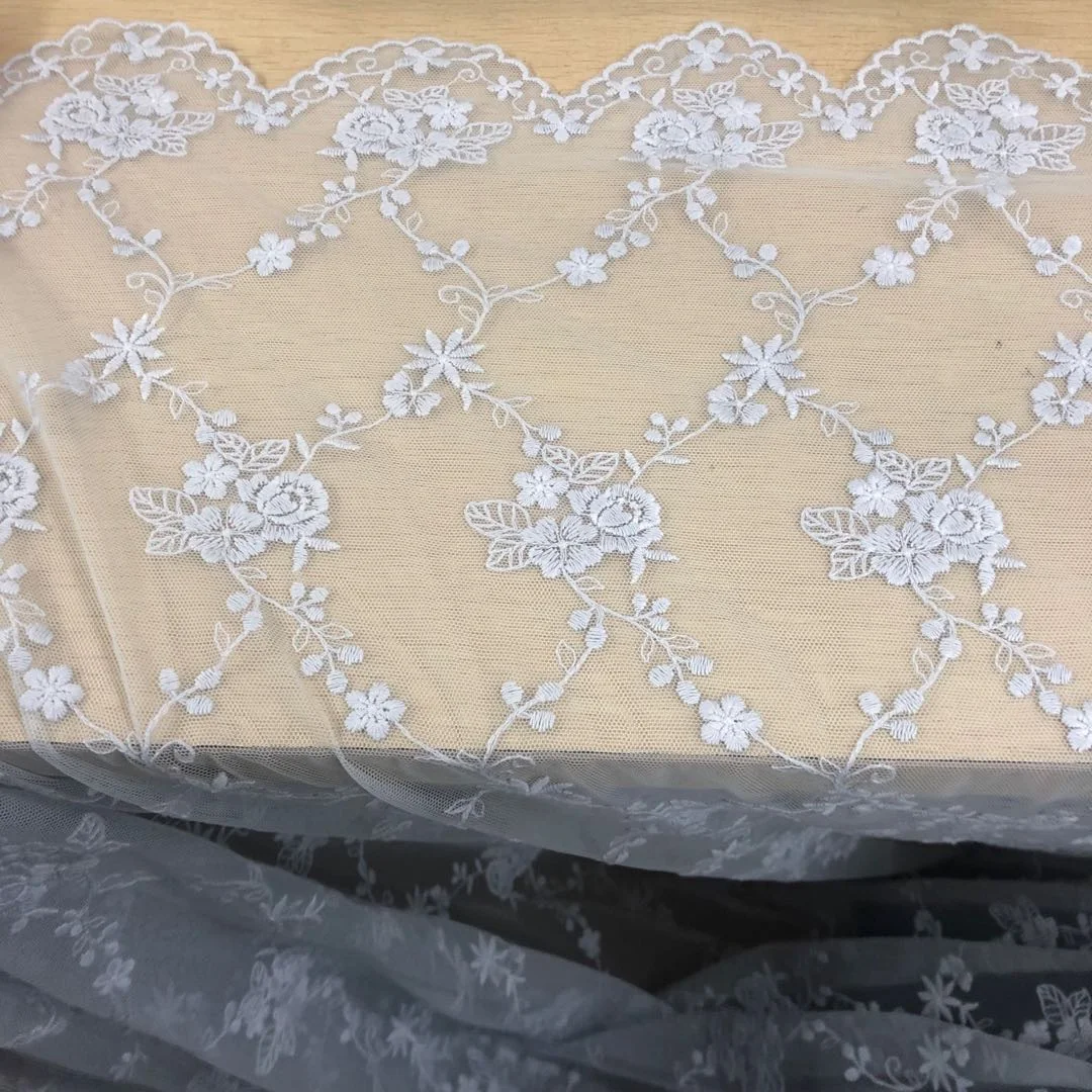 120cm Wide 1yard/lot Beige and White Gauze Retro Lace Embroidery Fabric Diy Wedding Dress/Curtain Material X1170