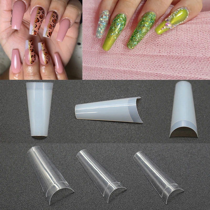 500 Pcs/Lot  New ABS Nail Tips  Half Cover Clear/Nature Stiletto Coffin False Press on  Nails Long Ballerina Accessories Acrylic