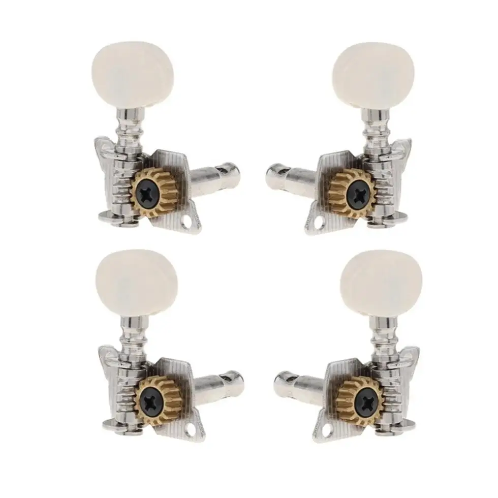 4pcs Ukulele White Tuning Pegs 2R+2L Steel Machine Heads Tuners for 21 / 23 / 26 Inch Ukulele