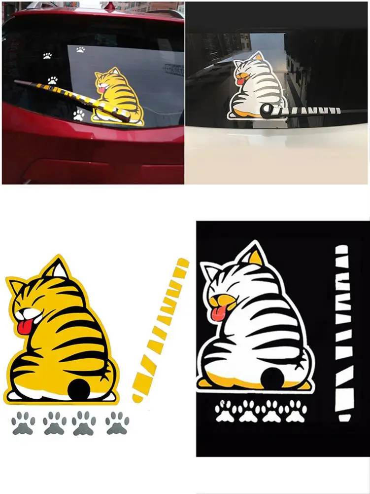 Car Stickers 3D Creative Cartoon Cat Moving Tail Paws Auto Rear Windshield Vehicle Window Wiper Decal Styling Decoration Sticker