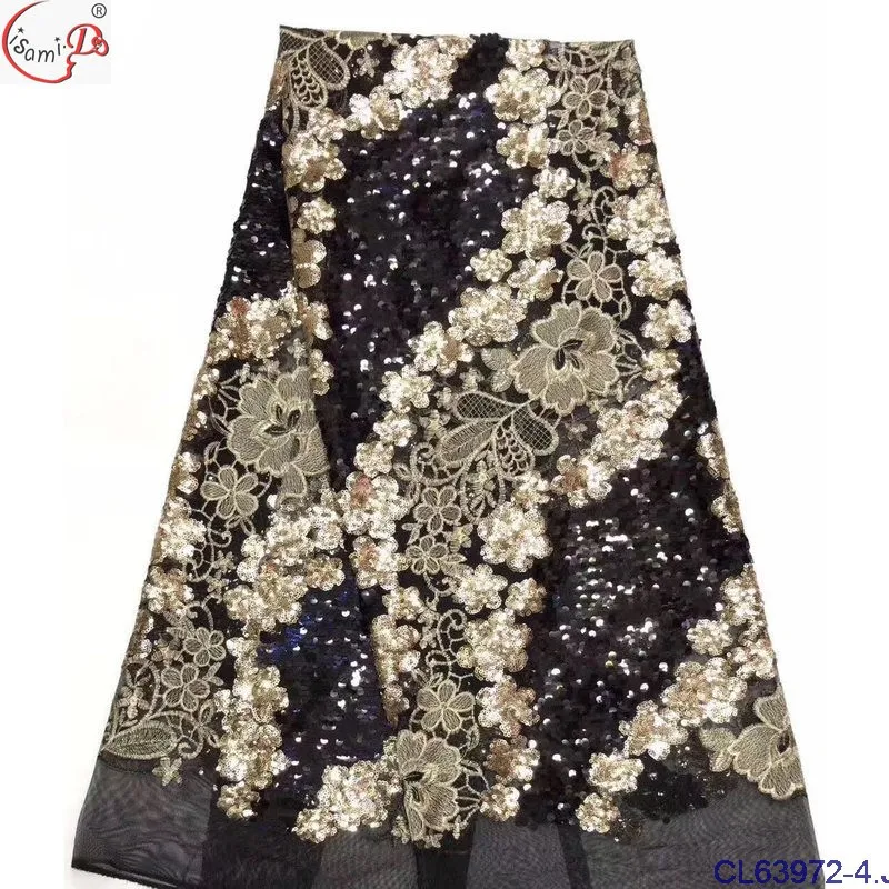 

latest Embroidered Tulle French mesh Lace Fabric With Sequins fabric for wedding dress Lace Trim
