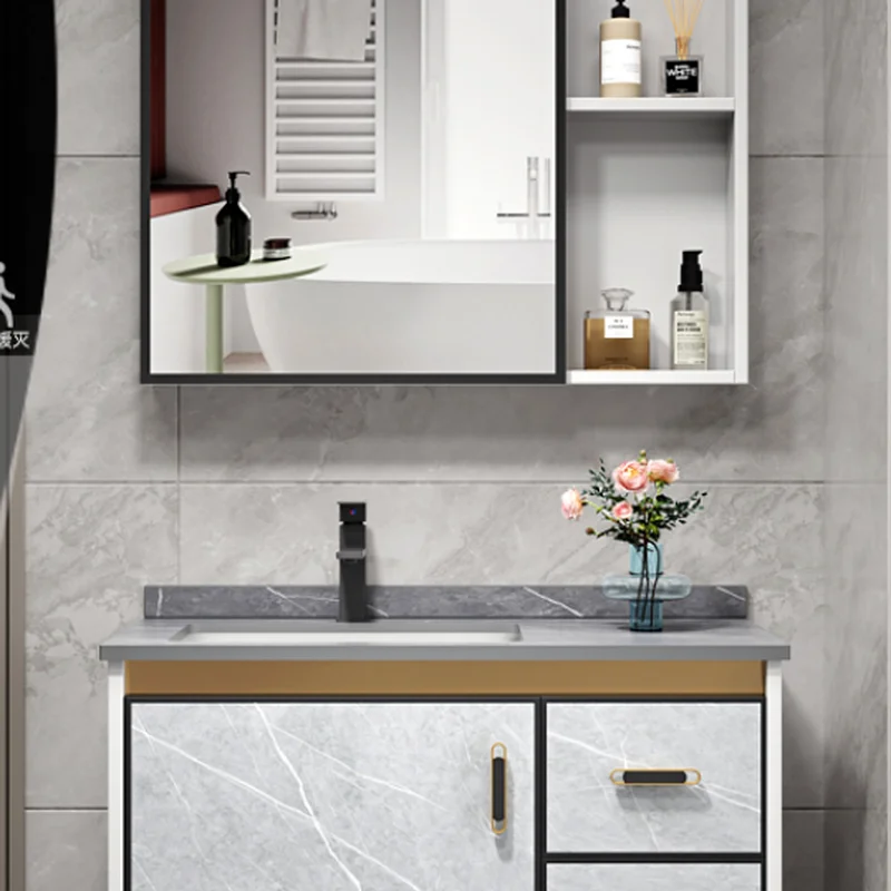 

Space Aluminum Alloy Bathroom Cabinet Combination Bathroom Table Integrated Ceramic Washbasin Wash Basin Smart Mirror Cabinet