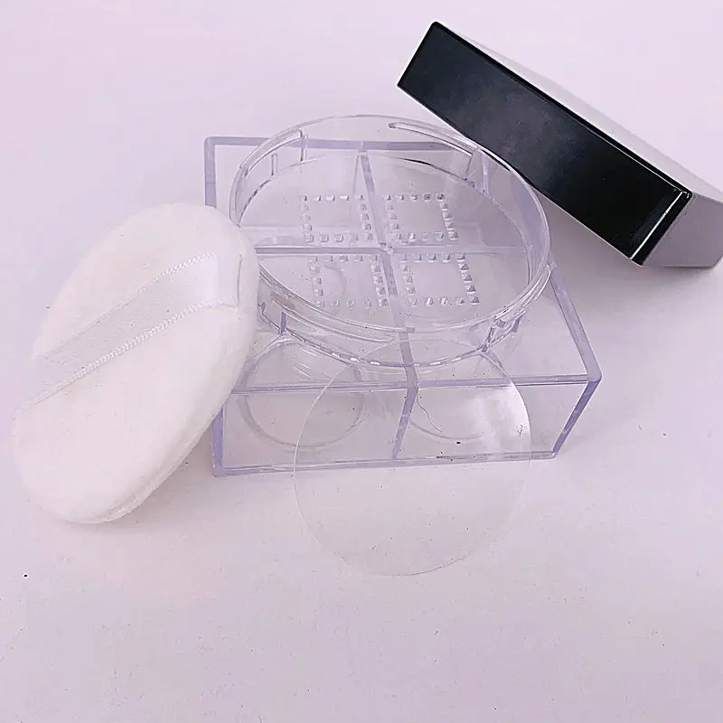 New Four Palace Lattice Loose Powder Box Four-colour Makeup Packing Box Honey Powder Box Eye Shadow Empty Box With Powder Puff