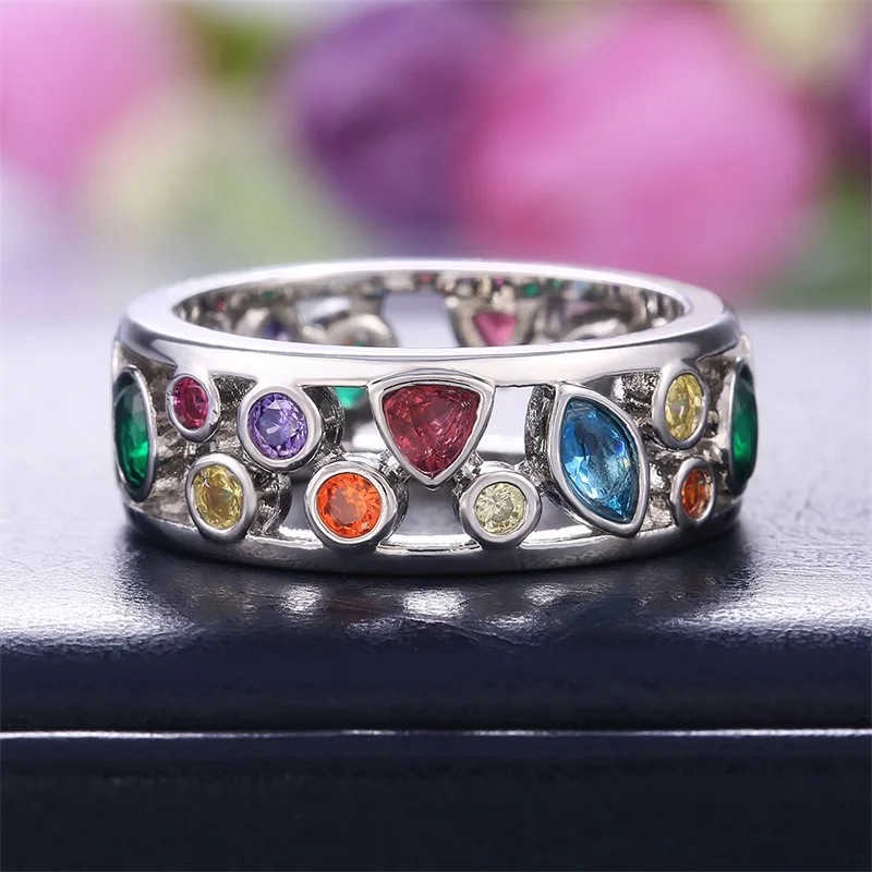 CAOSHI Fancy Irregular Colorful Stone Band Rings for Women Fashion Girls Creative Finger Accessories Daily Wearable Jewelry Gift