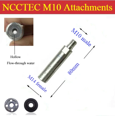 

[Hollow type] 80mm Extension connection rod Water Flow-through for angle grinder | 3.2'' M10-male M14-female attachments