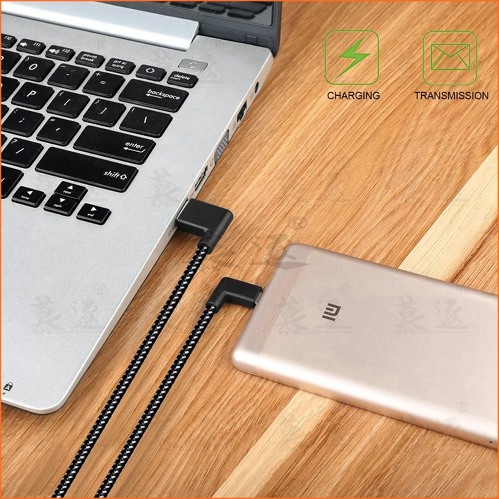 USB2.0 to Type-C Cable 90 Degree Connector USB3.1 Type-C Fast Charging Data Cable for All Type C Device Nylon Braided Cable