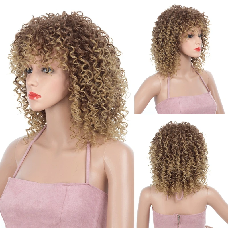 MSIWIGS-Perruque synthétique courte bouclée pour femme, cheveux afro bruns, blond ombré, noir mélangé, degré de chaleur