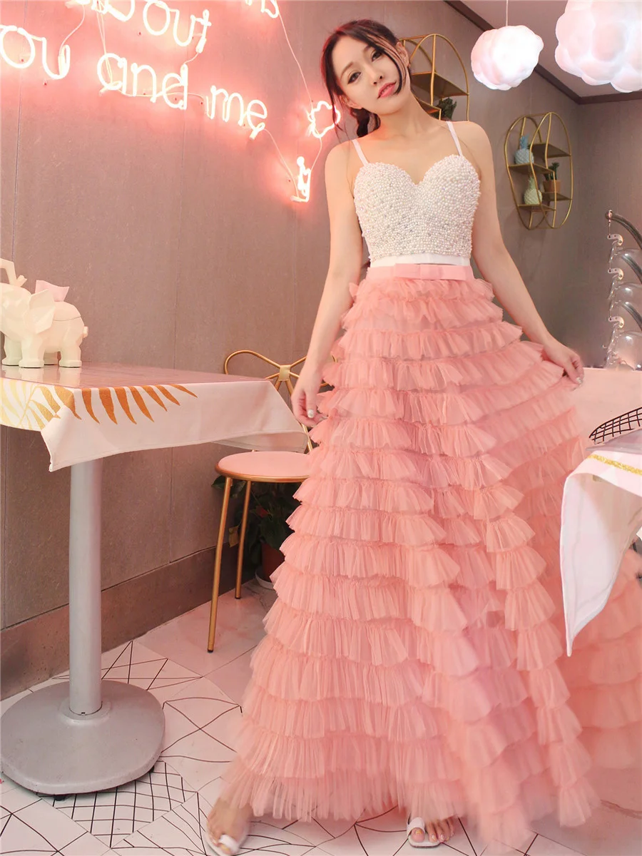 Mingli Tengda Princess Skirt Super Fairy High Waist Tea Length Skirt Women Tulle Upon Layer Cake Skirt Tulle Petticoat Bride