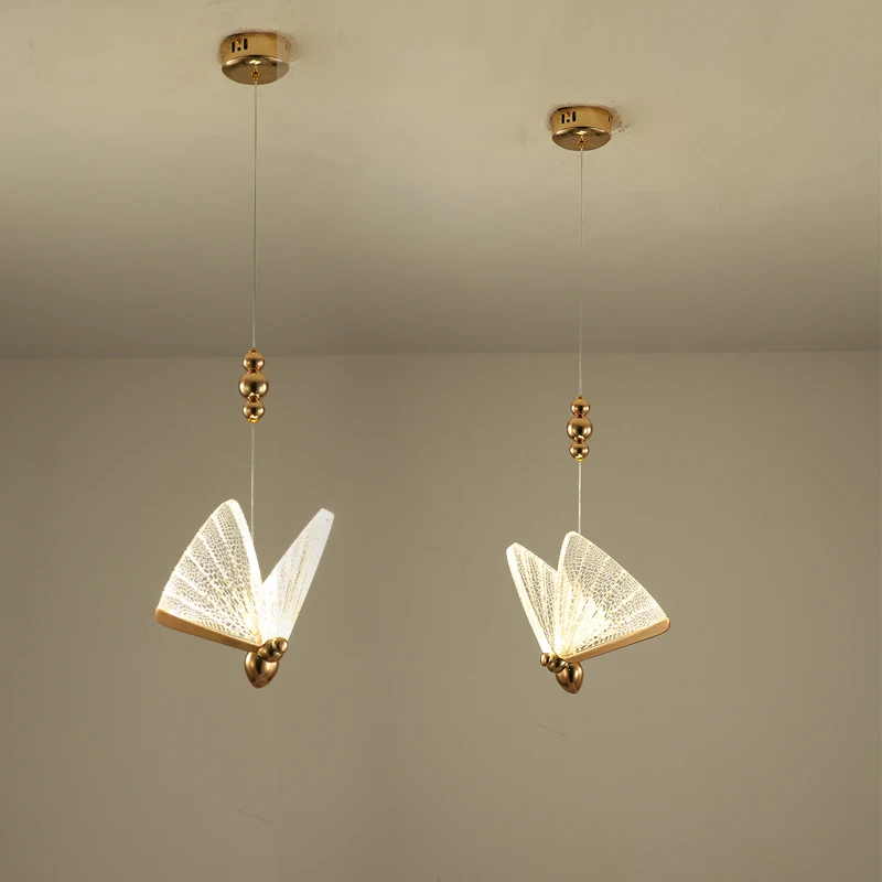 Lampes suspendues papillon modernes, lustre d'escalier de luxe pour chambre à coucher, éclairage intérieur en frêne, meubles de salle à manger