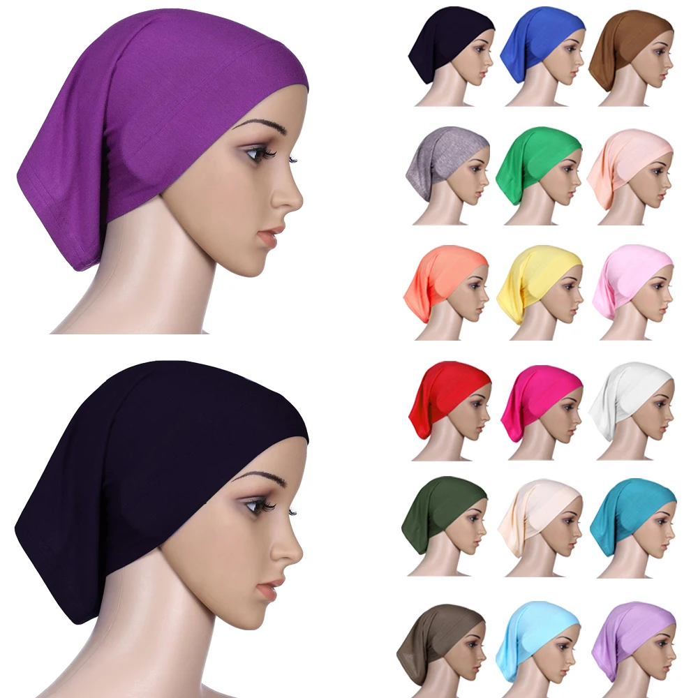 Newest Islamic Muslim Women's Head Scarf Cotton Underscarf Hijab Cover Headwrap Bonnet Solid Plain Hijabs Underscarf Indian Hat