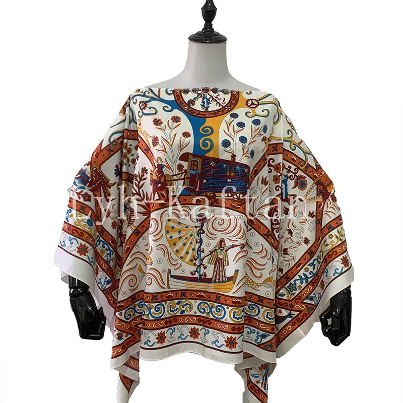 2021 Summer New Fashion Thailand bohemian Printed Sexy Lady Blouse One- Shoulder Beach Party Silk Kaftan Women's Top Clothes