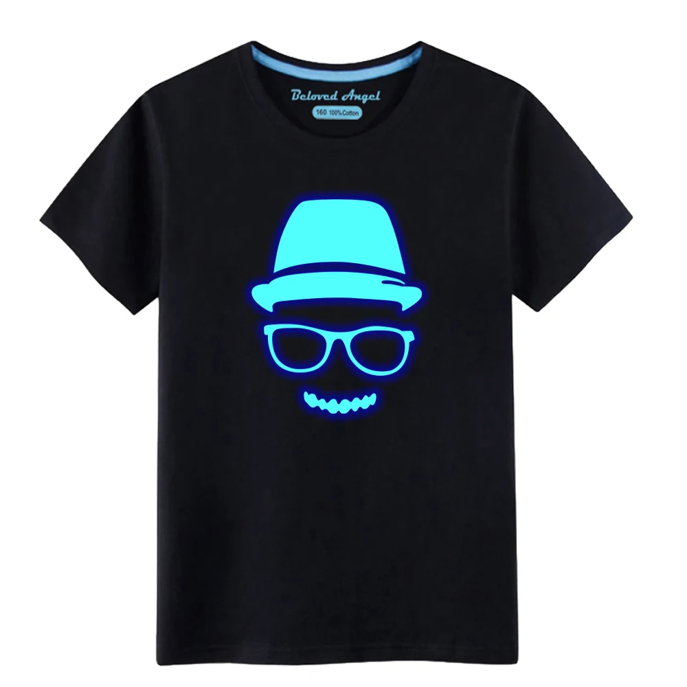 New Fashion Kids Boys T Shirt Funny Printed Luminous Tee Shirts Toddler Girls Tops Baby T-shirts Children Clothing 3-15 Years