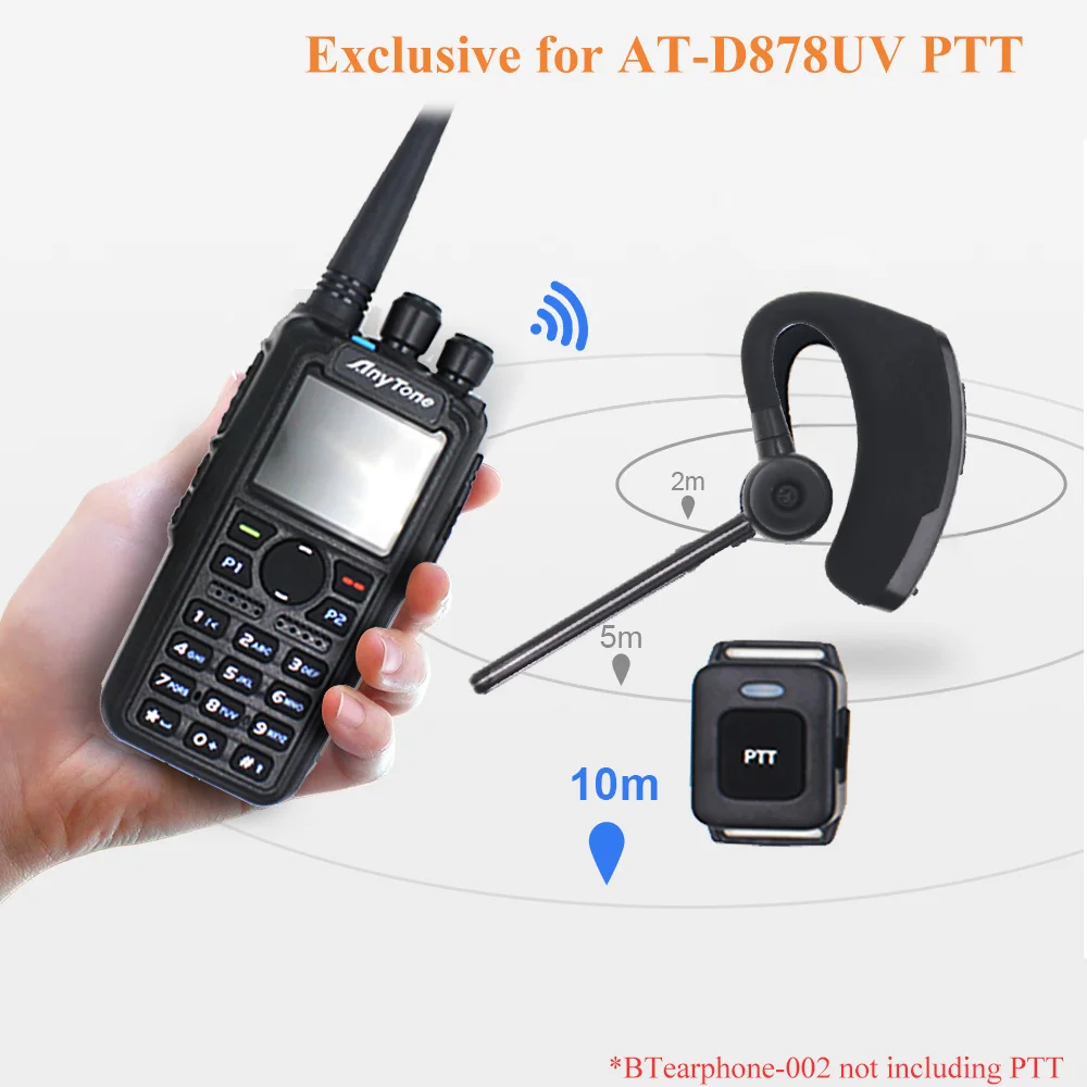 Auricular Walke Talkie con Bluetooth, para Anytone DMR Radio AT-D878UV Plus Series