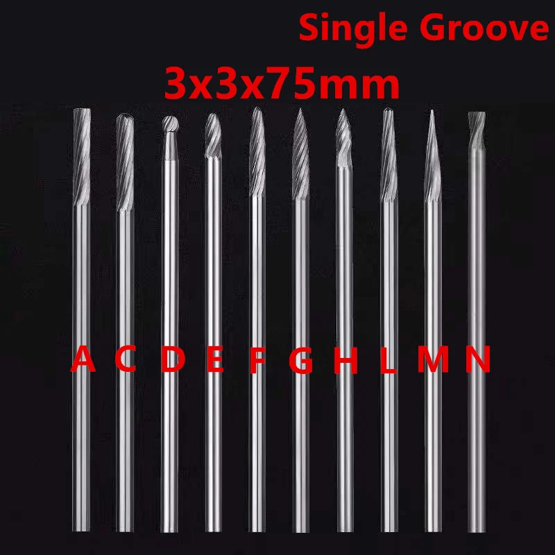 Jrealmer 1pcs 3x3x75mm Long tungsten carbide burrs Rotary Burrs