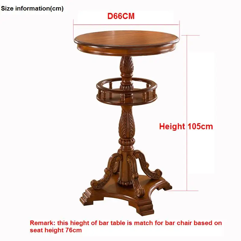 European Style Solid Wood Bar Table  American Style Carved High Table Home Round Bar Counter