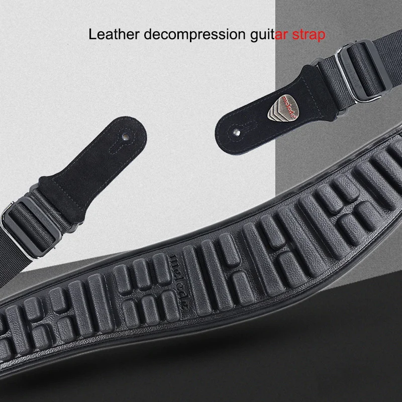 Leather Decompression Guitar Strap Widened Thickened Adjustable Length Rubber Foam Breathable Massage Strap for Guitar Bass