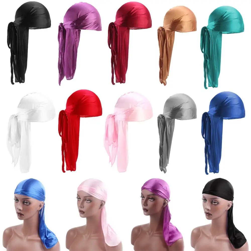 Adjustable Men Women Chemo Cap Cancer Head Scarf Pre-Tied Bandana Silk Durag Pirate Hat Turban Hijab