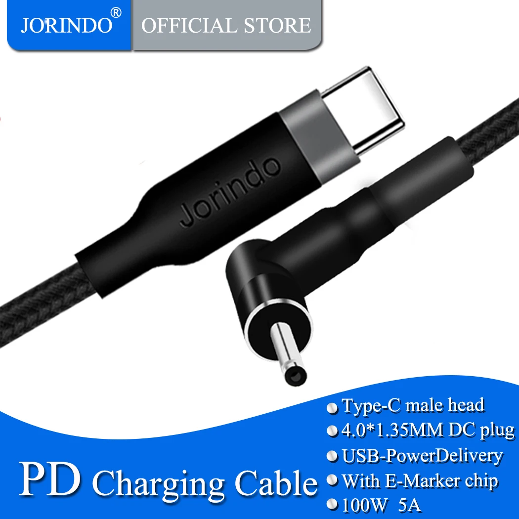 JORINDO Type-C to DC4.0*1.35MM dual male plug Power supply adapts to 100W fast charging cable,For Asus laptop，5A