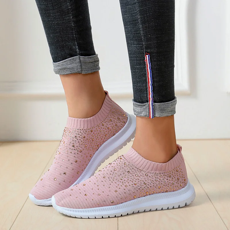 Crystal Sneakers Women Shoes New Casual Loafers Woman Summer Slip-on Plus Size Shoes High Quality Trainers Ladies Flat Run Shoes