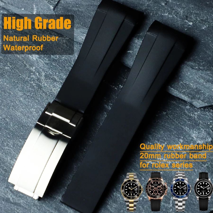 20MM Rubber Watch Band for Rolex Yacht-Master Cosmograph Daytona Watch Strap Explorer,Submariner,Sky Sea Dweller Watchband