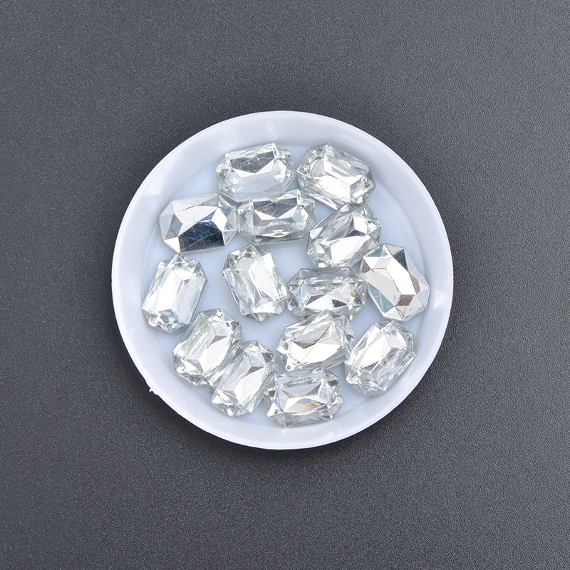 JUNAO 10x14 18x25 20x30mm Large Clear Square Rhinestone Applique Point Back Crystal Stones Glue On Strass Diamond for DIY Carfts