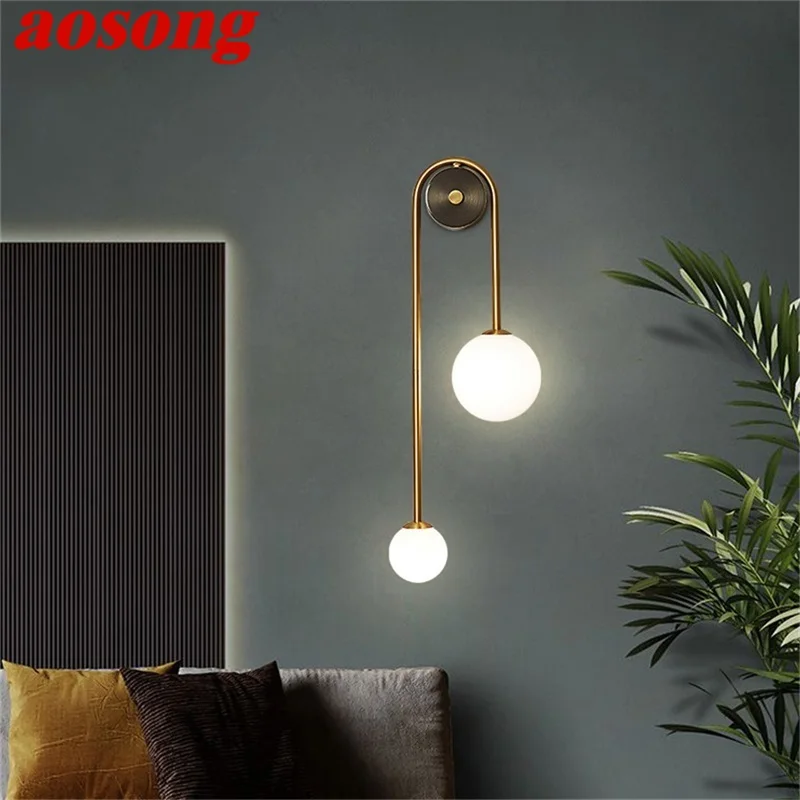 

AOSONG Brass Wall Lamp Contemporary Gold Sconces Simple LED Indoor Light For Home Living Room