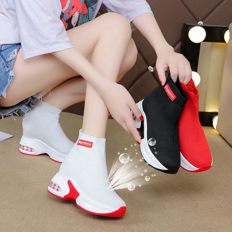 Spring socks shoes female inner height 2019 new summer sponge platform platform casual boots joker sports high top style shoes