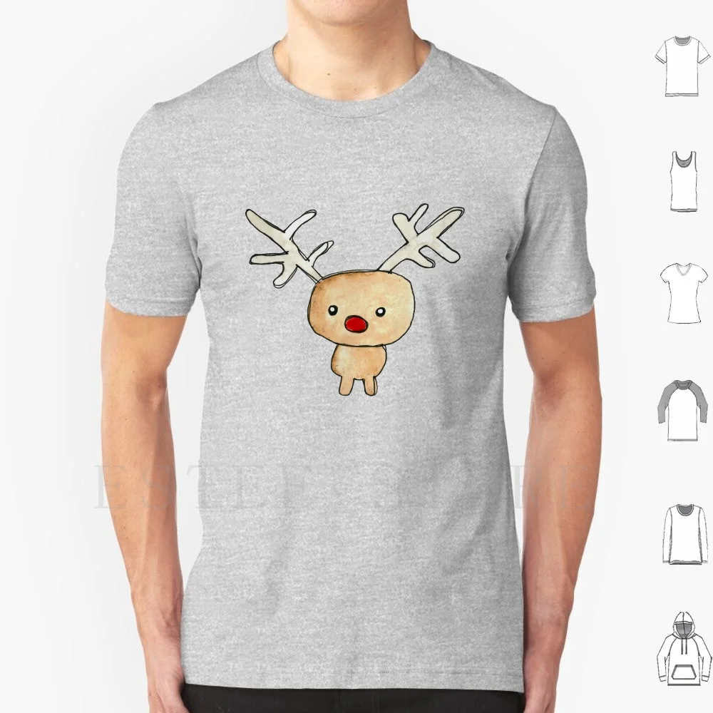 Cute Watercolor Rudolph Reindeer T Shirt Men Cotton 6xl Rudolph Reindeer Christmas Xmas Red Nose Watercolor Watercolour Cute